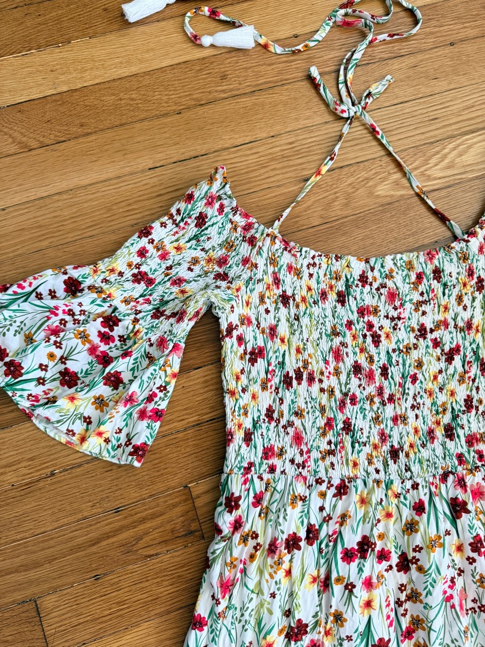 Lost + Wander Floral Off Shoulder Maxi Dress Small Boho Tassel - Picture 2 of 5